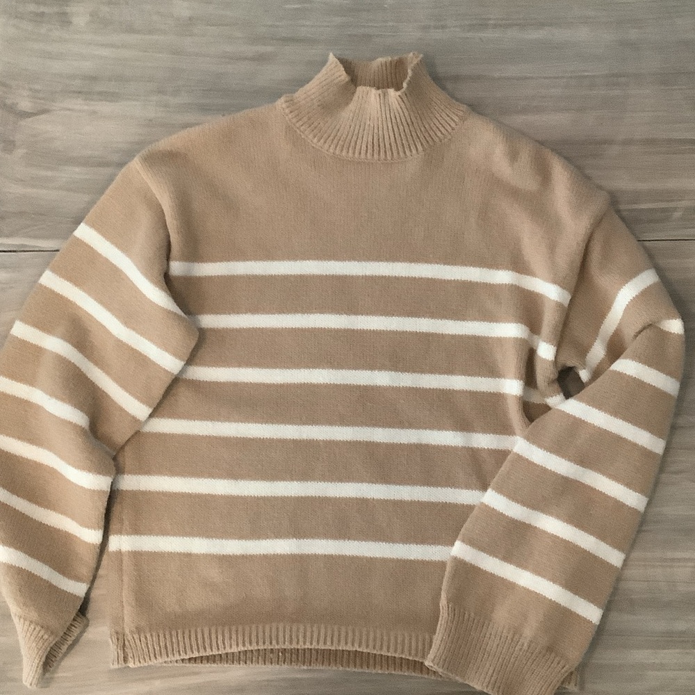 Boohoo Tan and White Striped Sweater